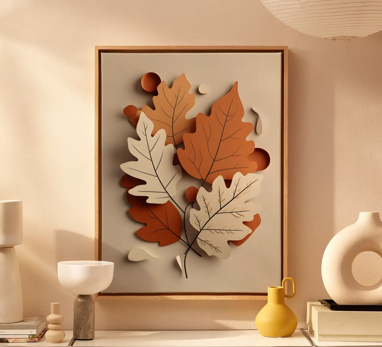Abstract autumn leaf arrangement canvas with Floater frame by The Green Room