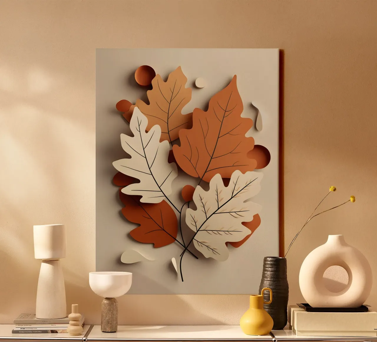 Abstract autumn leaf arrangement canvas with Floater frame by The Green Room