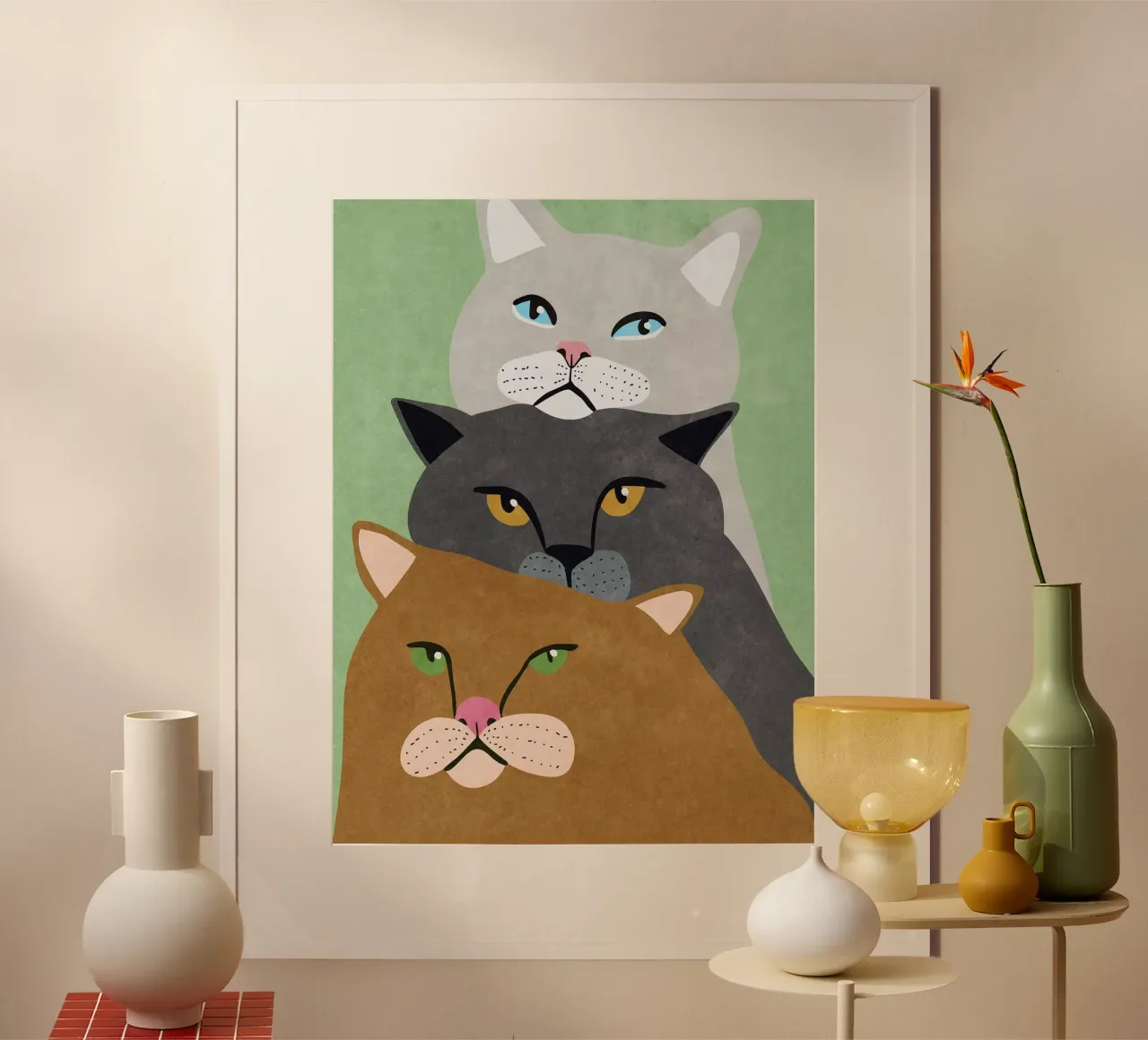 Trio di gatti poster con telaio in plastica da Raissa Oltmanns