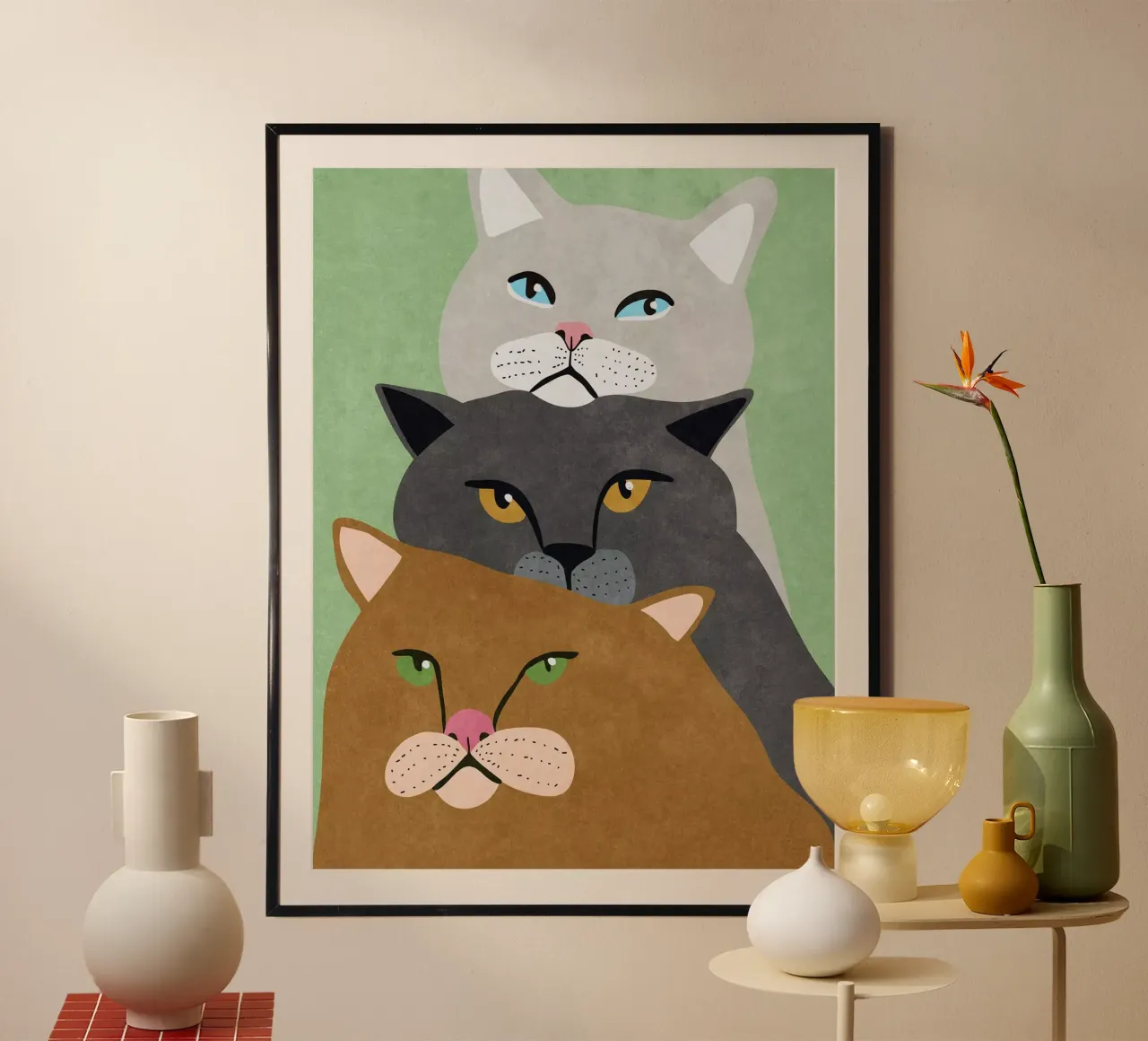 Trio di gatti poster con telaio in plastica da Raissa Oltmanns