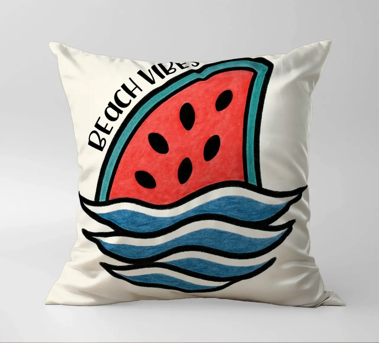 Pinna di squalo all'anguria con design "Beach Vibes" - divertente, unico e cuscino da inspirational quote