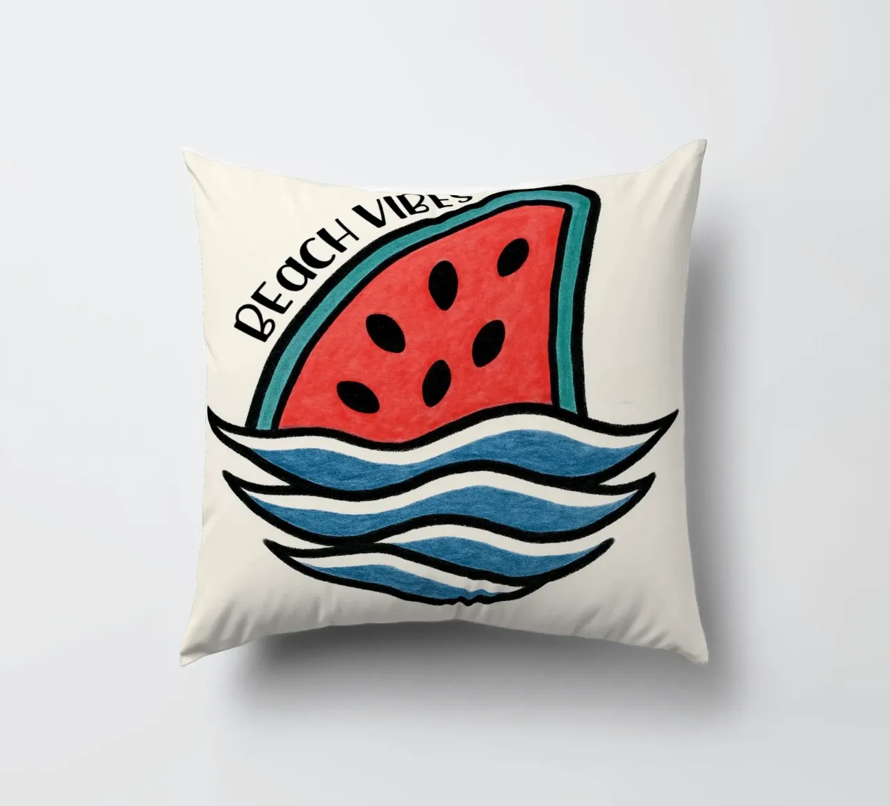 Pinna di squalo all'anguria con design "Beach Vibes" - divertente, unico e cuscino da inspirational quote