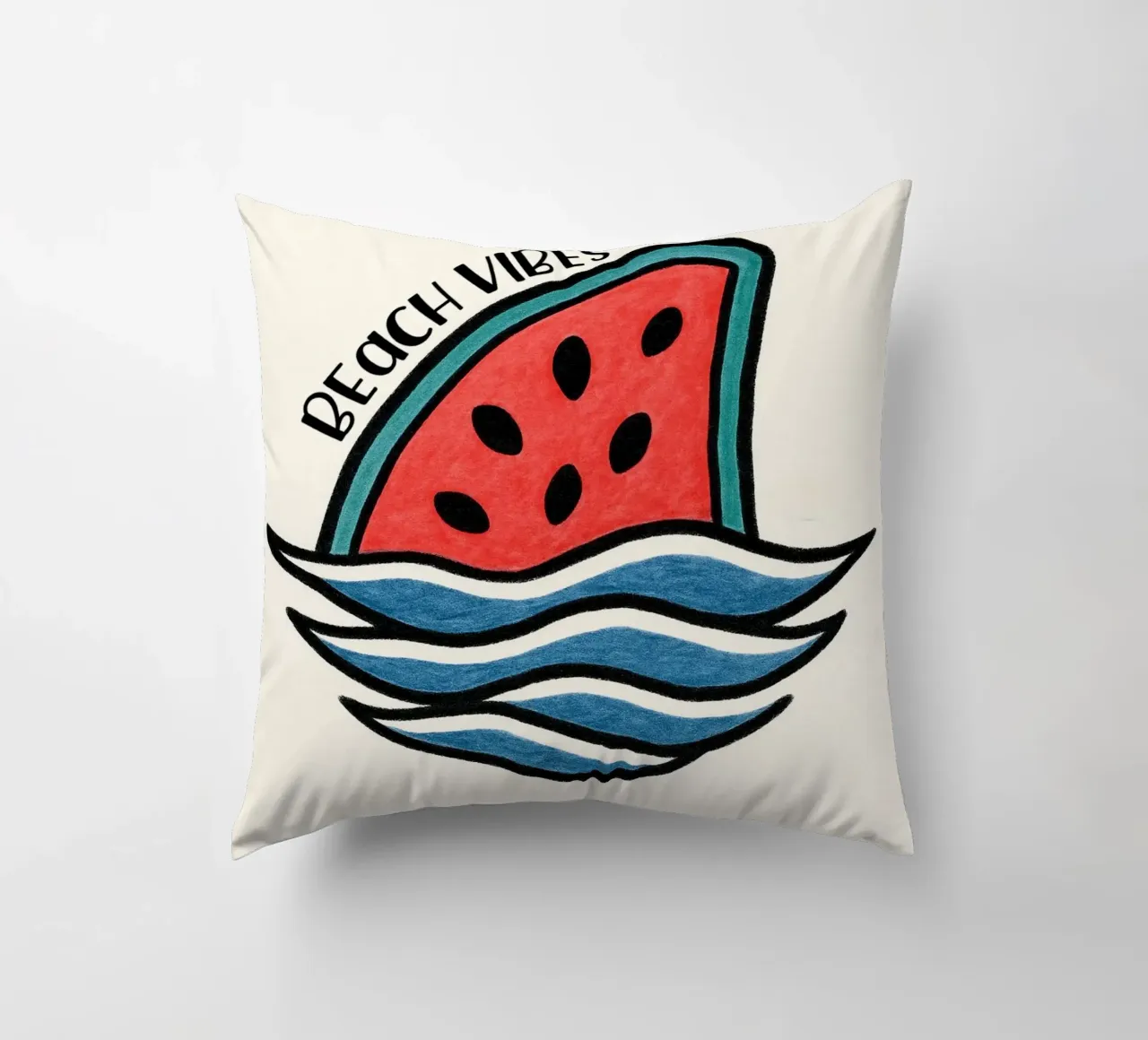 Pinna di squalo all'anguria con design "Beach Vibes" - divertente, unico e cuscino da inspirational quote