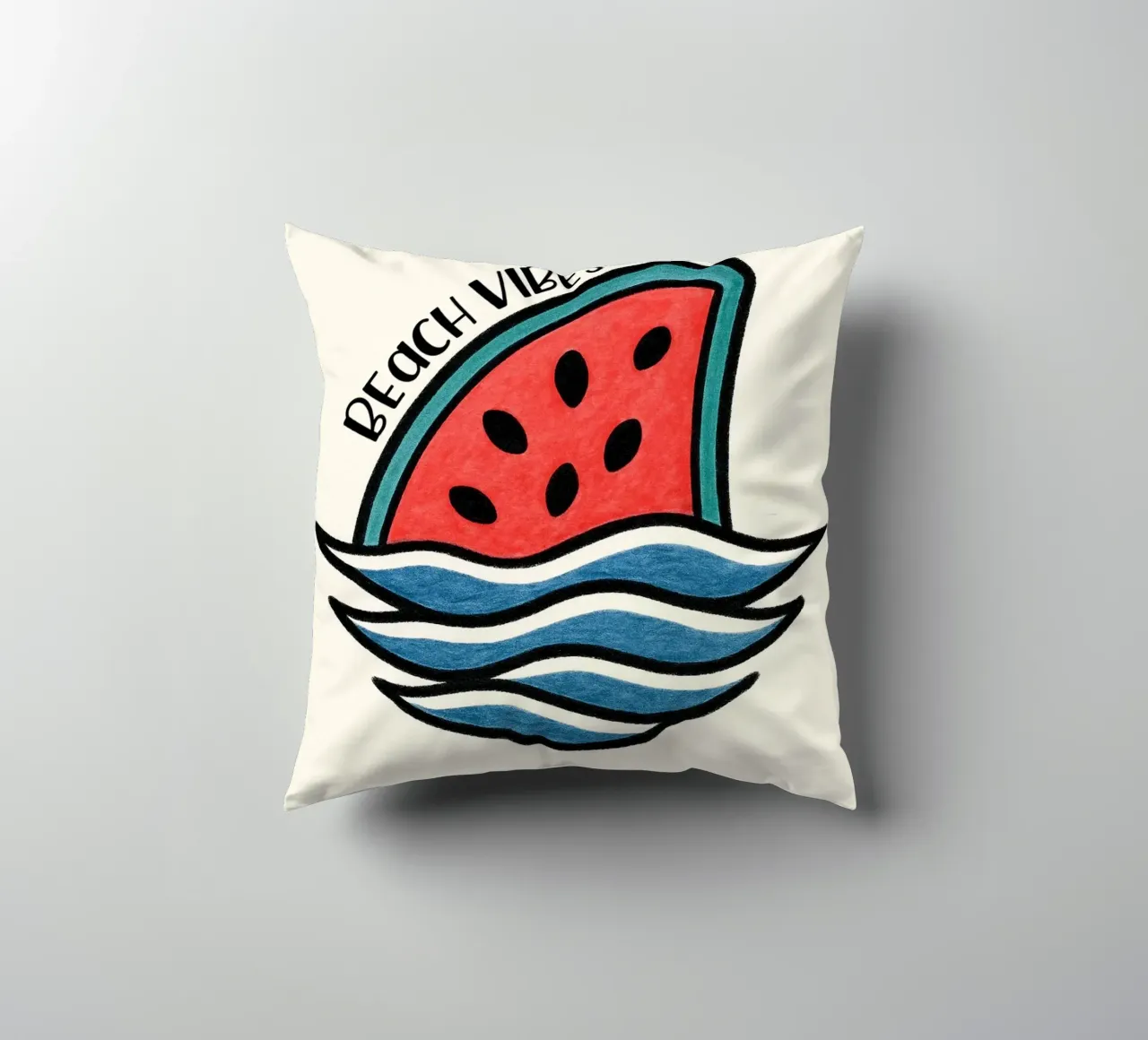 Pinna di squalo all'anguria con design "Beach Vibes" - divertente, unico e cuscino da inspirational quote