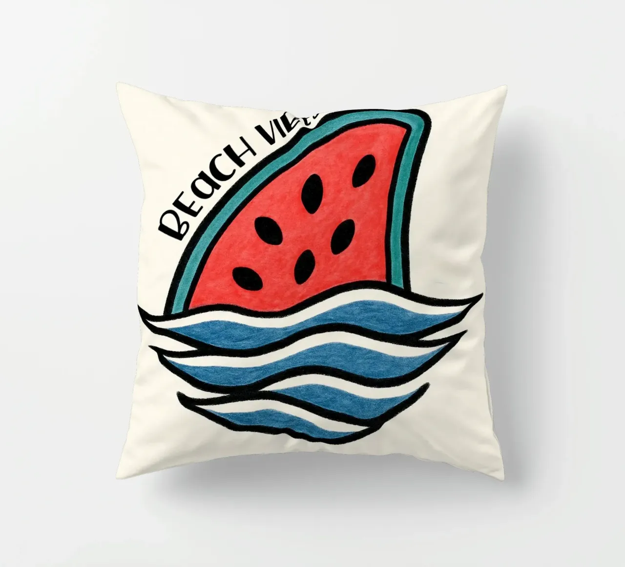 Pinna di squalo all'anguria con design "Beach Vibes" - divertente, unico e cuscino da inspirational quote