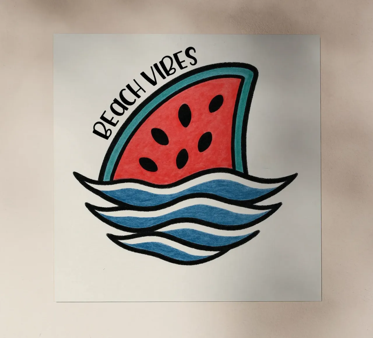 Pinna di squalo all'anguria con design "Beach Vibes" - divertente, unico e pellicola backlit da inspirational quote