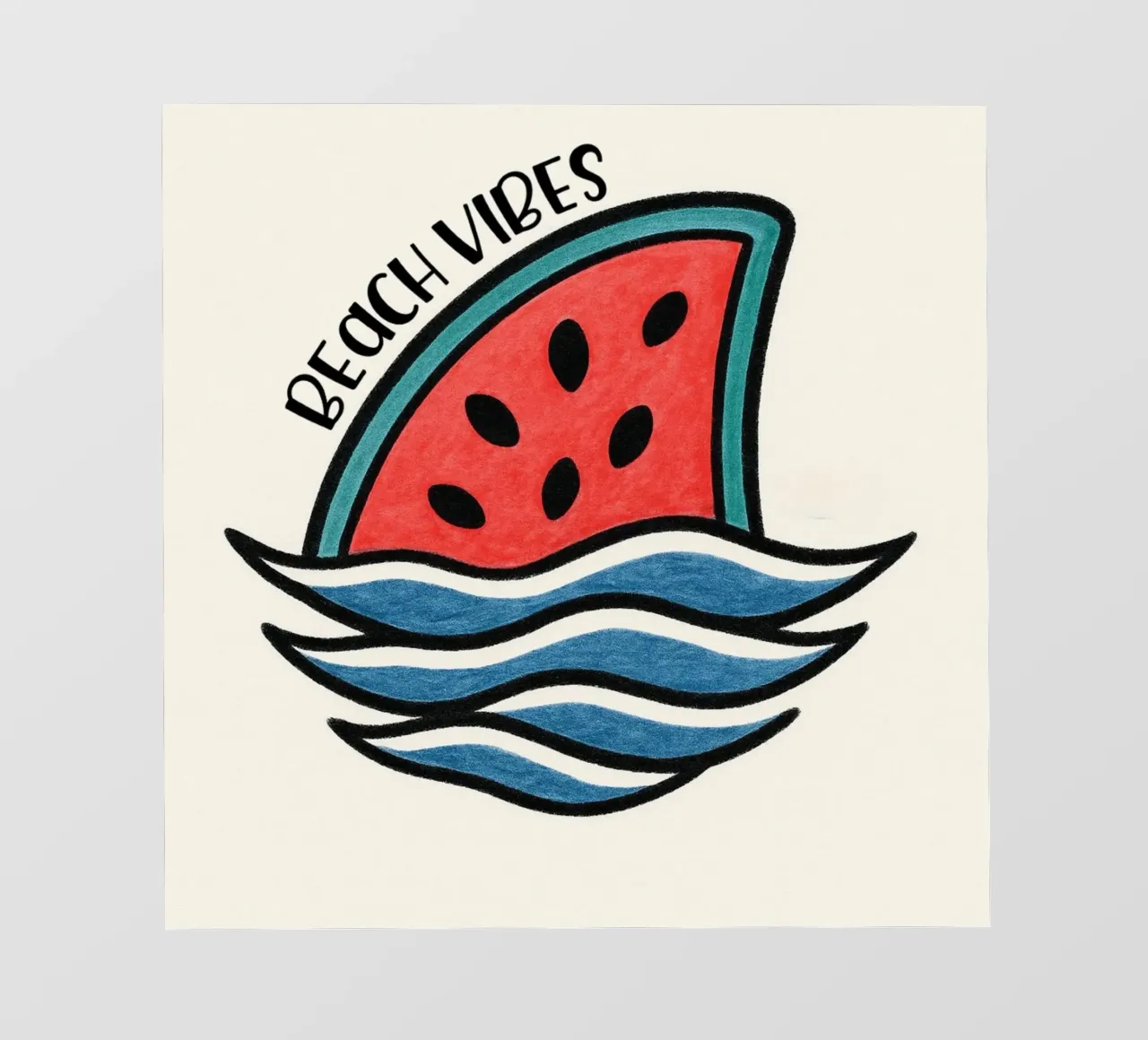 Pinna di squalo all'anguria con design "Beach Vibes" - divertente, unico e pellicola backlit da inspirational quote