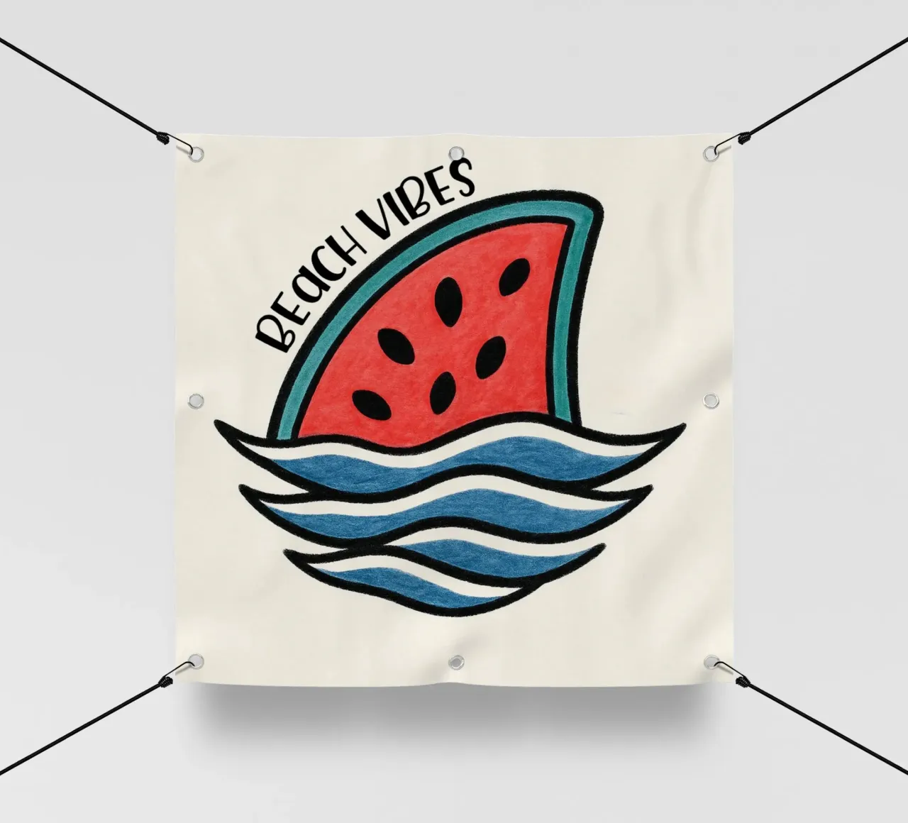 Pinna di squalo all'anguria con design "Beach Vibes" - divertente, unico e telo in pvc da inspirational quote