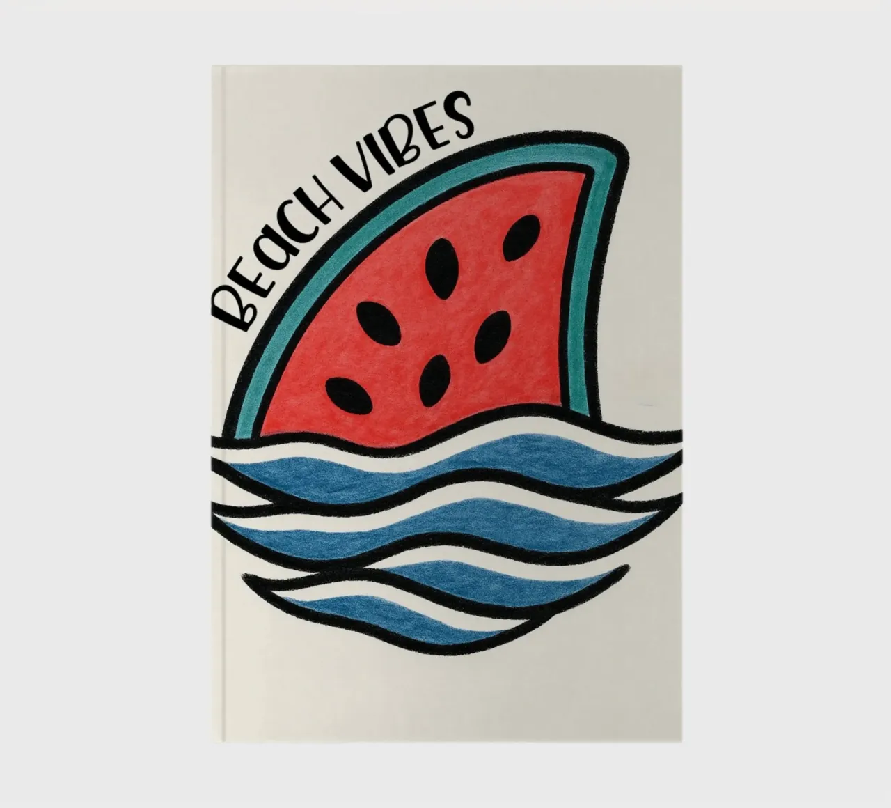 Watermelon Shark Fin "Beach Vibes" Design - Fun, Unique, and notebook by inspirational quote