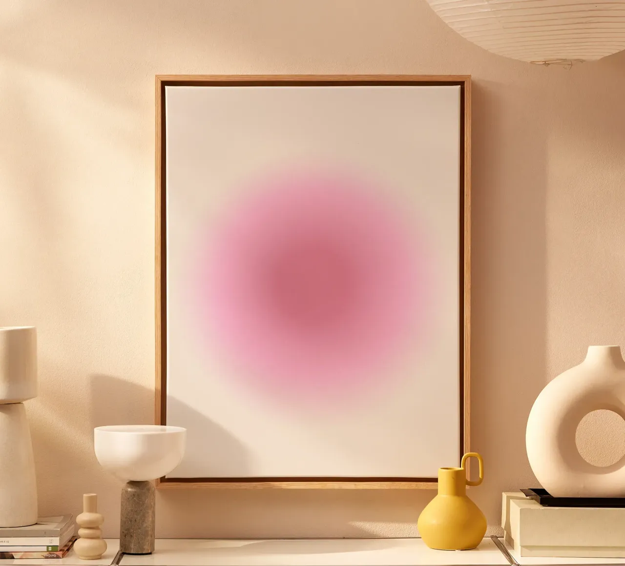 Kleurrijk Kleurverloop, Roze aura, Aura Poster, engel Getallen canvas met Baklijst van Dreamscape