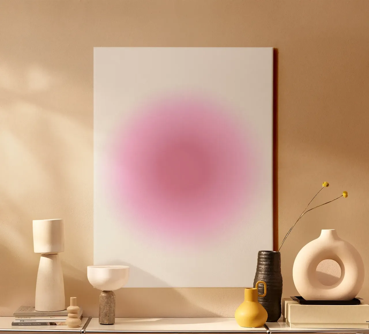Kleurrijk Kleurverloop, Roze aura, Aura Poster, engel Getallen canvas met Baklijst van Dreamscape
