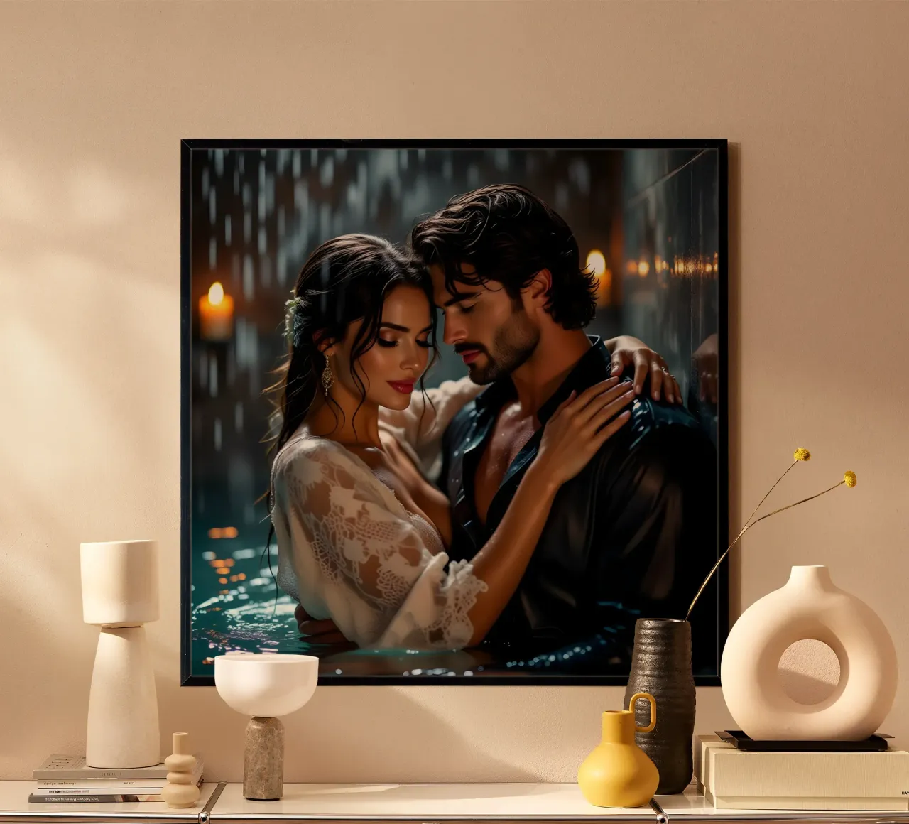 Amanti sotto la pioggia poster con telaio in alluminio da Anita's Dream