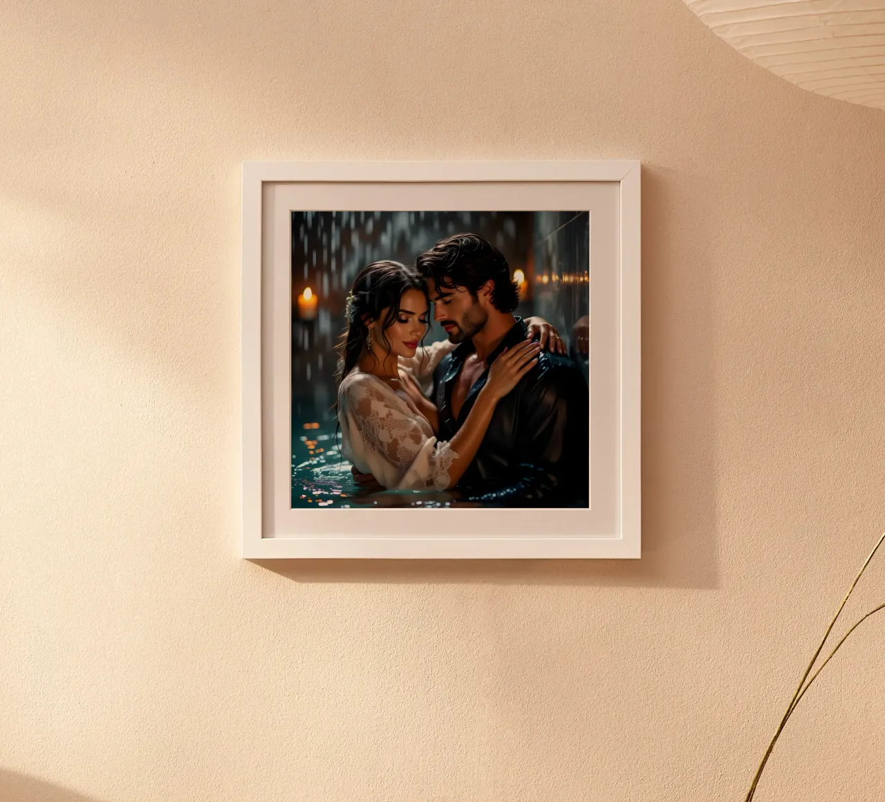Amanti sotto la pioggia poster con telaio in alluminio da Anita's Dream