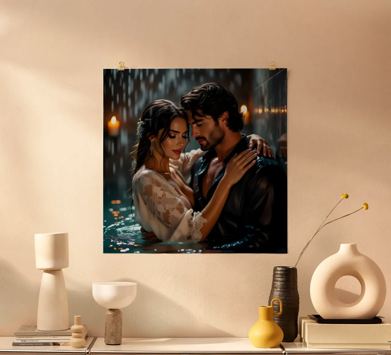 Amanti sotto la pioggia poster con telaio in alluminio da Anita's Dream