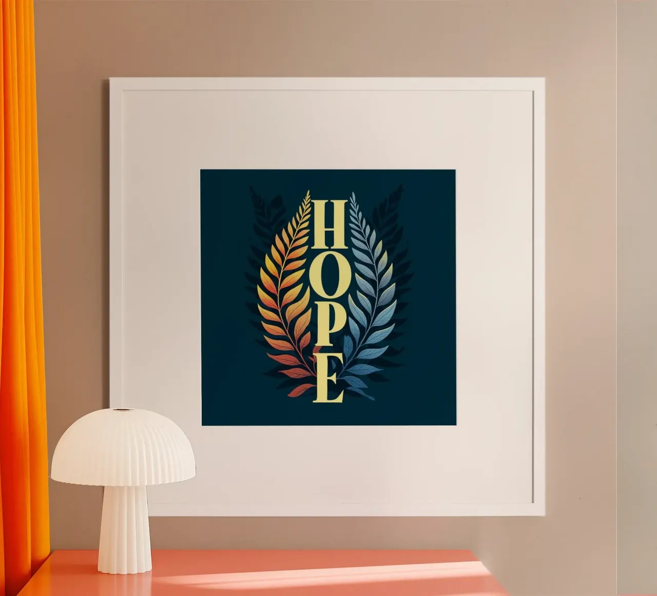 Orizzonti di speranza: Una vibrante ghirlanda di foglie a due toni che abbraccia poster con telaio in legno da inspirational quote