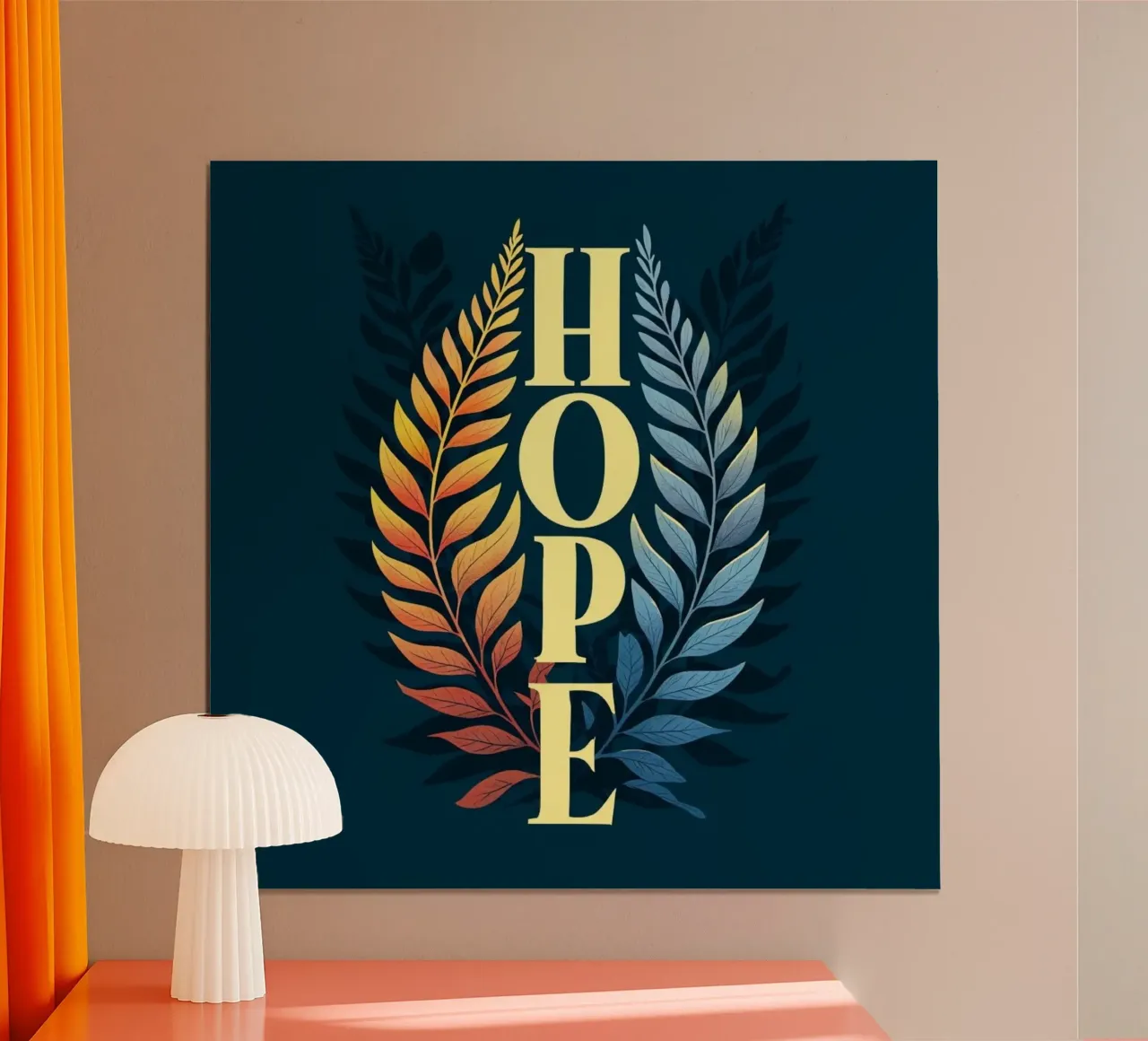 Orizzonti di speranza: Una vibrante ghirlanda di foglie a due toni che abbraccia poster con telaio in legno da inspirational quote