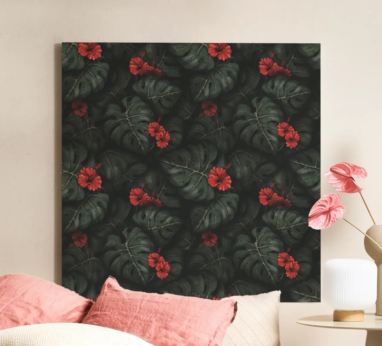 Illustrazione di Monstera e Ibisco Design botanico tropicale tela con Cornice a cassetta da Stella-Illustrations
