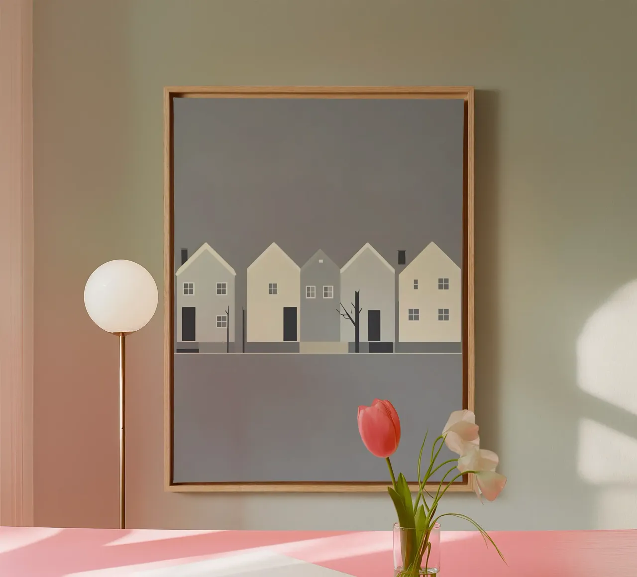 Eenvoudige huizen canvas met Baklijst van The Green Room