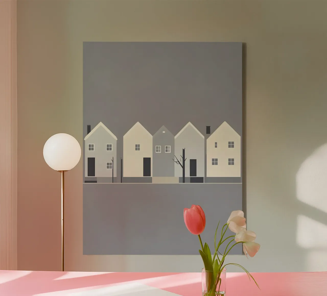 Eenvoudige huizen canvas met Baklijst van The Green Room