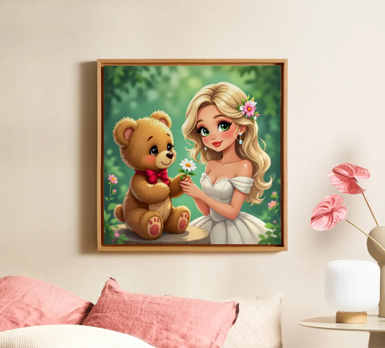 La principessa e l'orsacchiotto tela con Cornice a cassetta da Anita's Dream