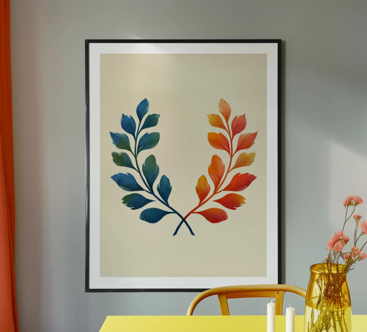 Corona d'alloro sfumata: Simbolo di armonia bipartisan e di un'armonia che non ha bisogno di essere messa in discussione. poster con telaio in legno da Artistic-shop