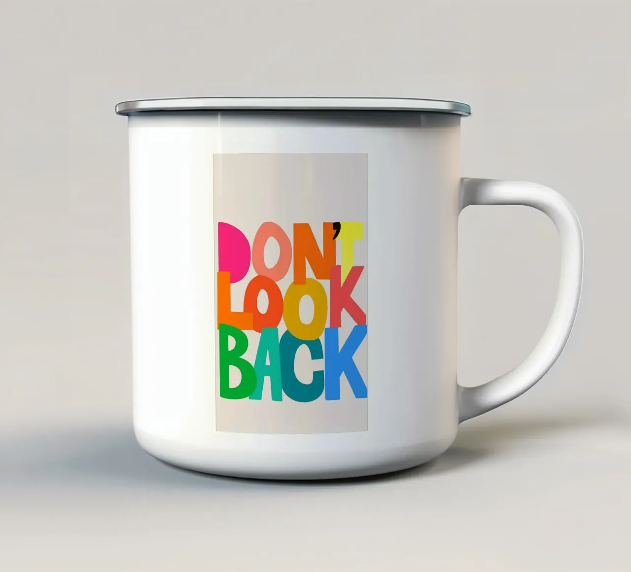 Don't Look Back - Tipografia astratta audace e colorata Wal tazza in smalto da inspirational quote