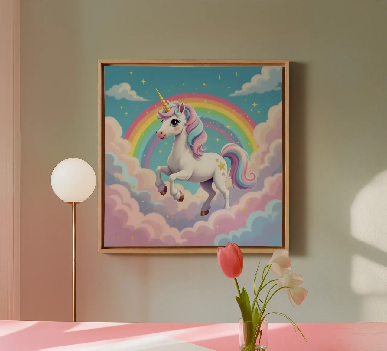 Unicorn in Candyland canvas with Floater frame by Anita's Dream