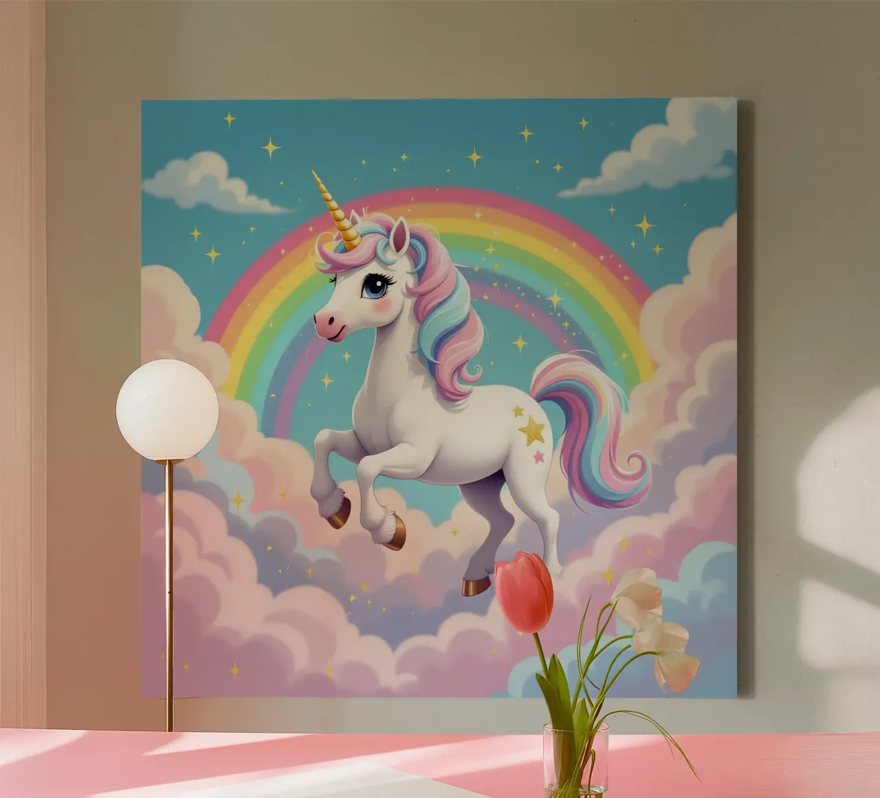 Unicorn in Candyland canvas with Floater frame by Anita's Dream