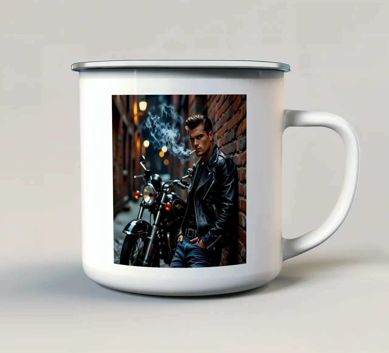 Greaser in posa cool alla James Dean tazza in smalto da Anita's Dream