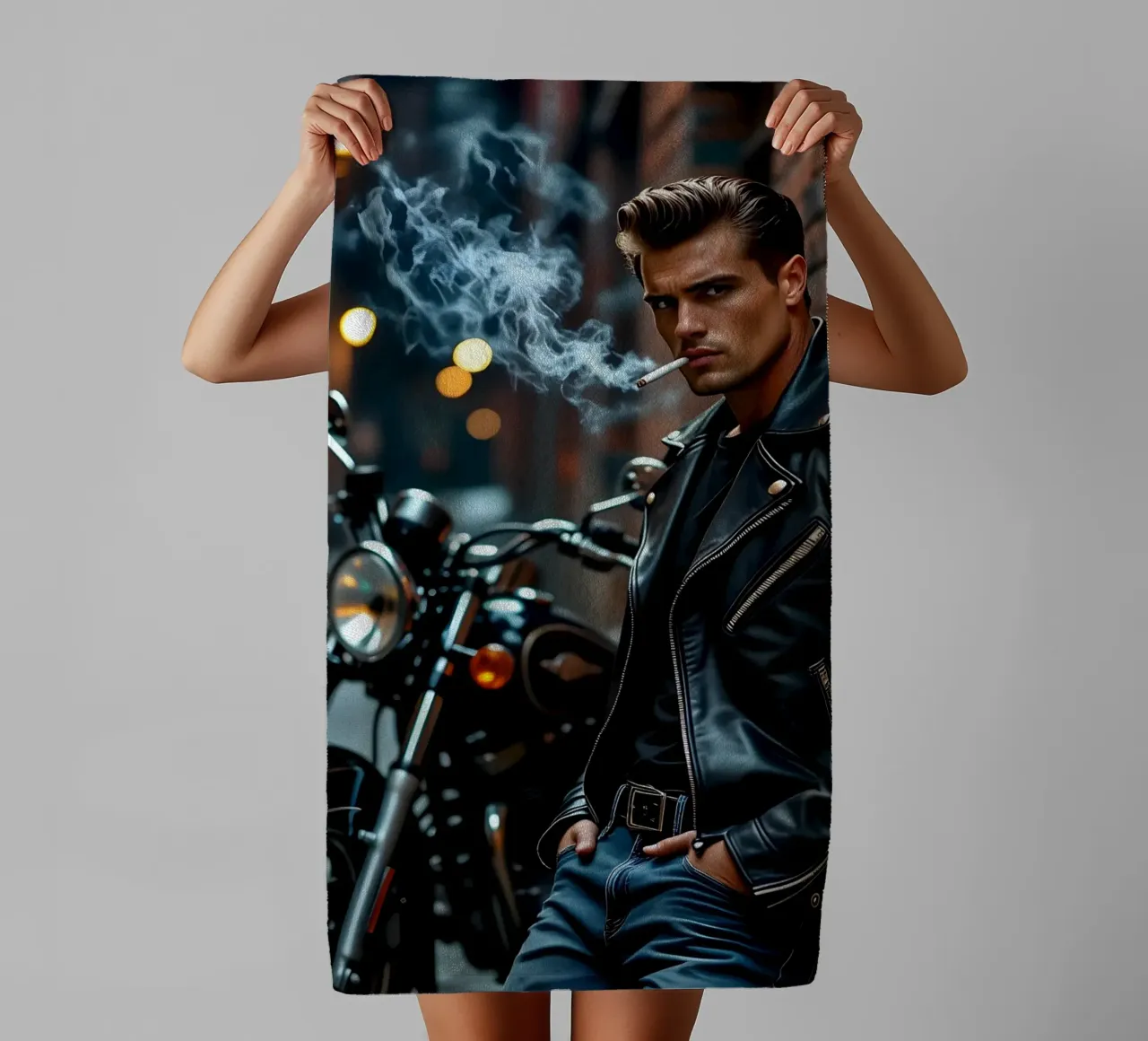 Greaser in posa cool alla James Dean asciugamano da bagno da Anita's Dream