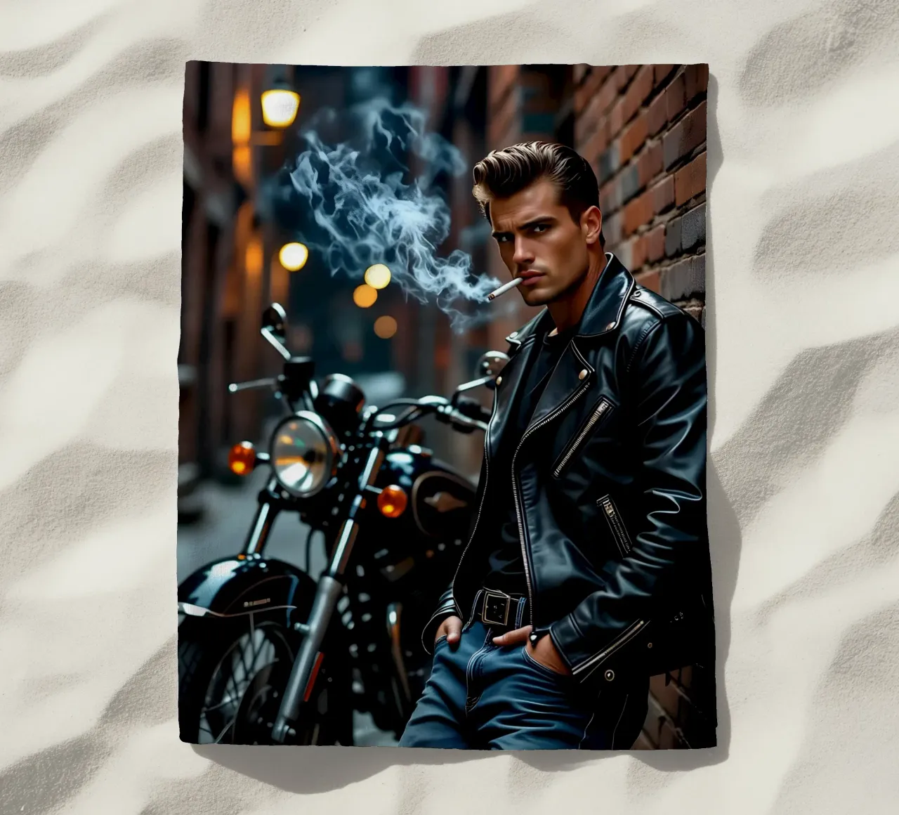 Greaser in posa cool alla James Dean telo mare da Anita's Dream