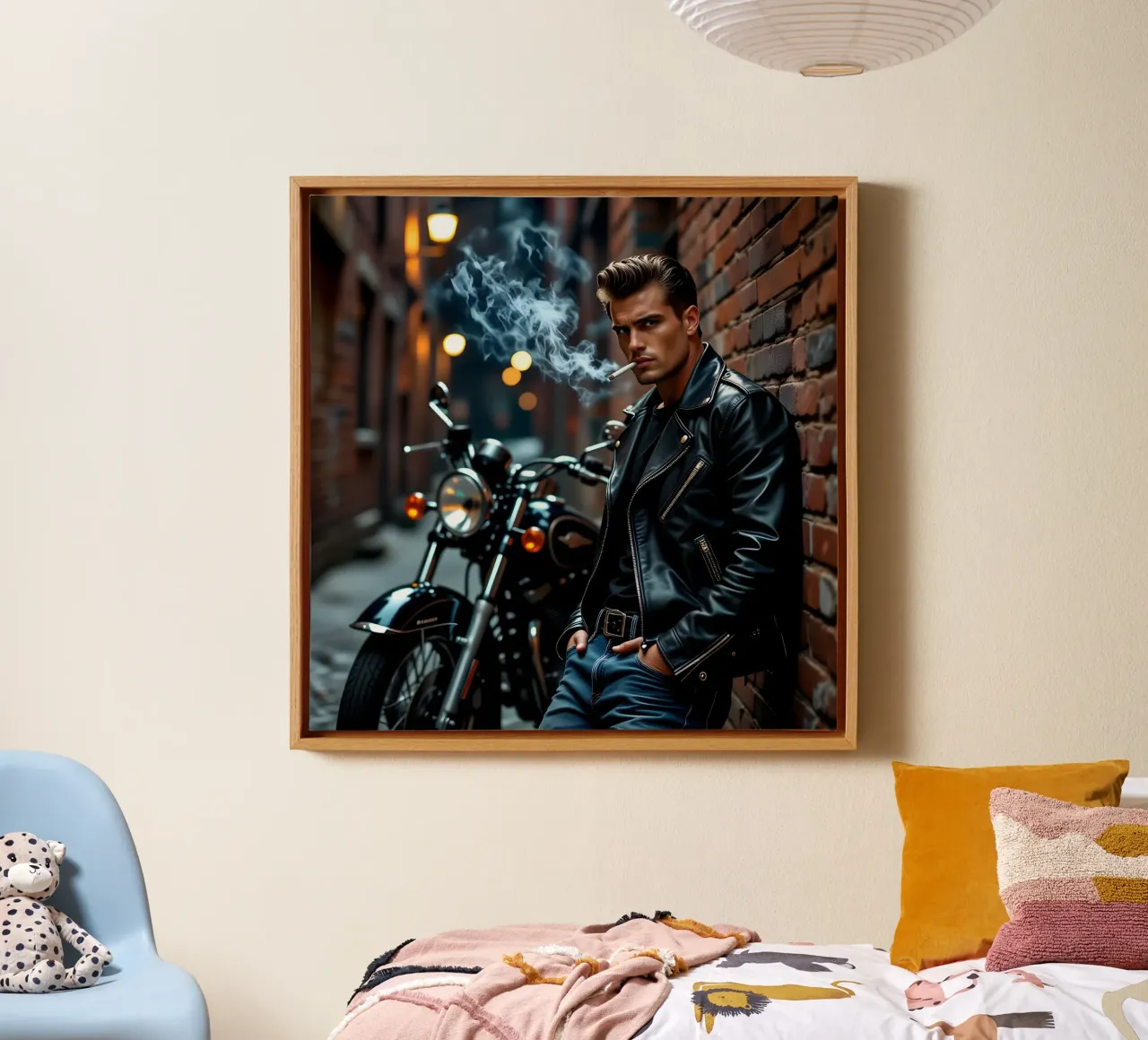 Greaser in coole James Dean houding canvas met Baklijst van Anita's Dream