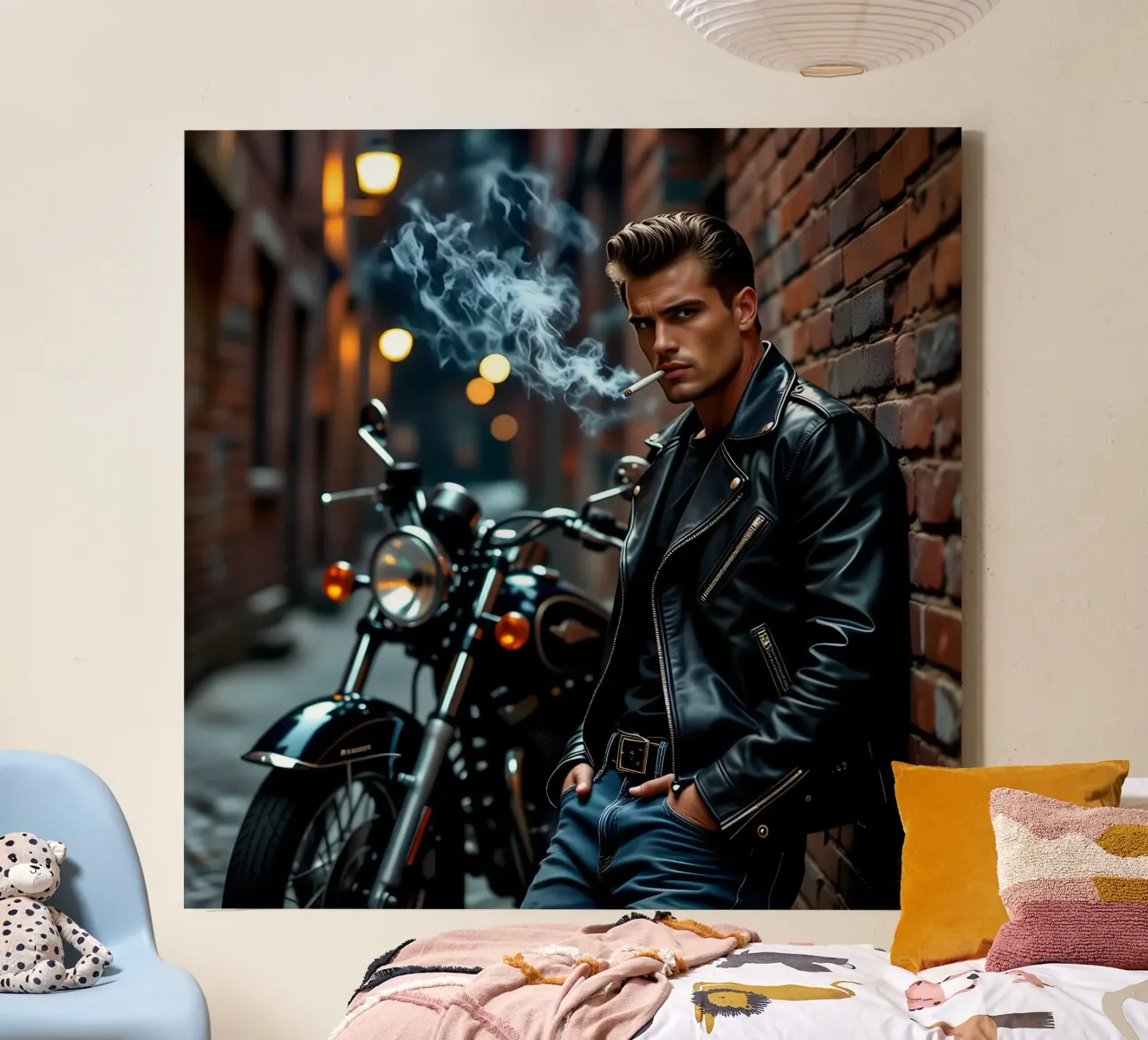 Greaser in coole James Dean houding canvas met Baklijst van Anita's Dream
