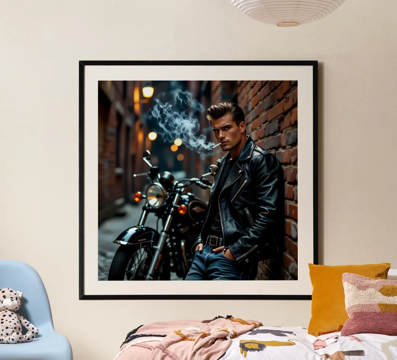 Greaser in posa cool alla James Dean poster con telaio in alluminio da Anita's Dream