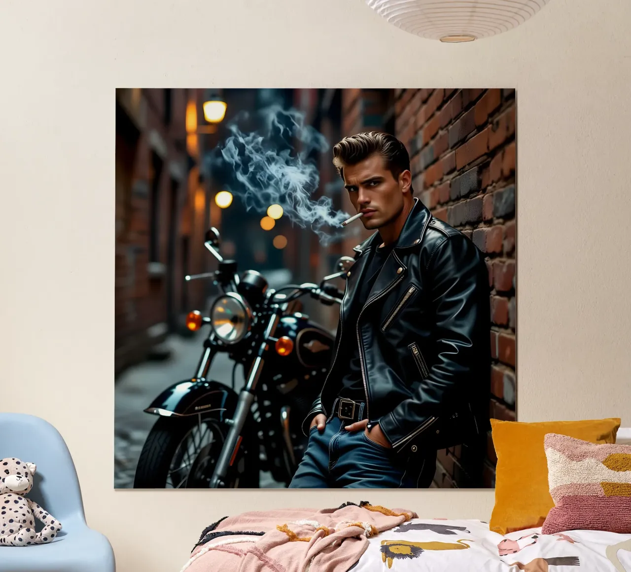 Greaser in posa cool alla James Dean poster con telaio in alluminio da Anita's Dream