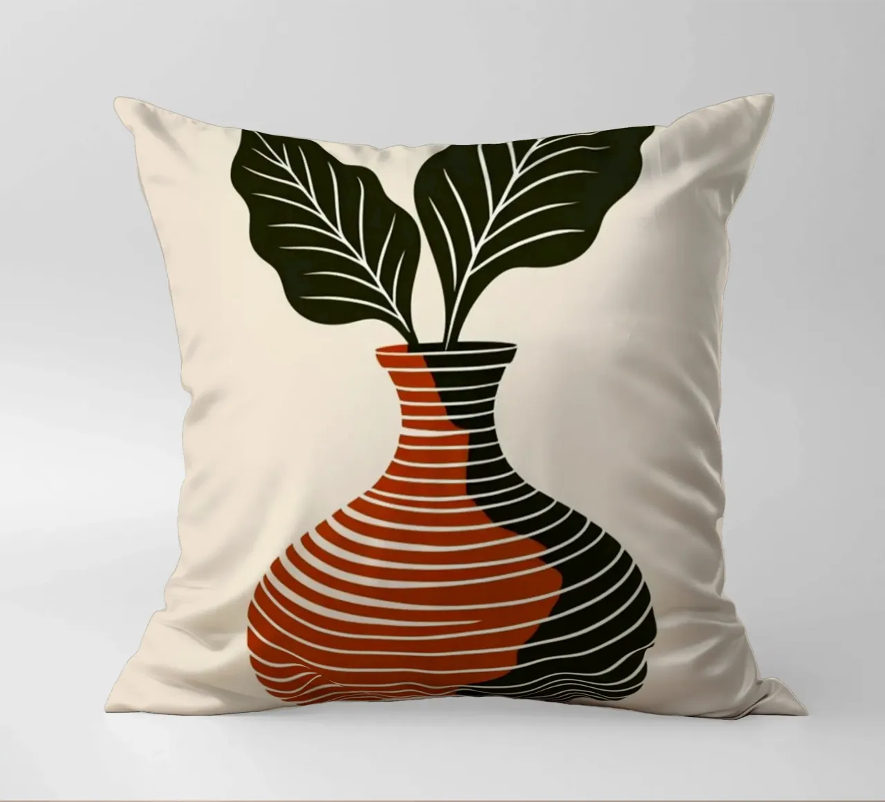 Linee ondulate minimaliste in terracotta e nero - V astratto moderno cuscino da Artistic-shop
