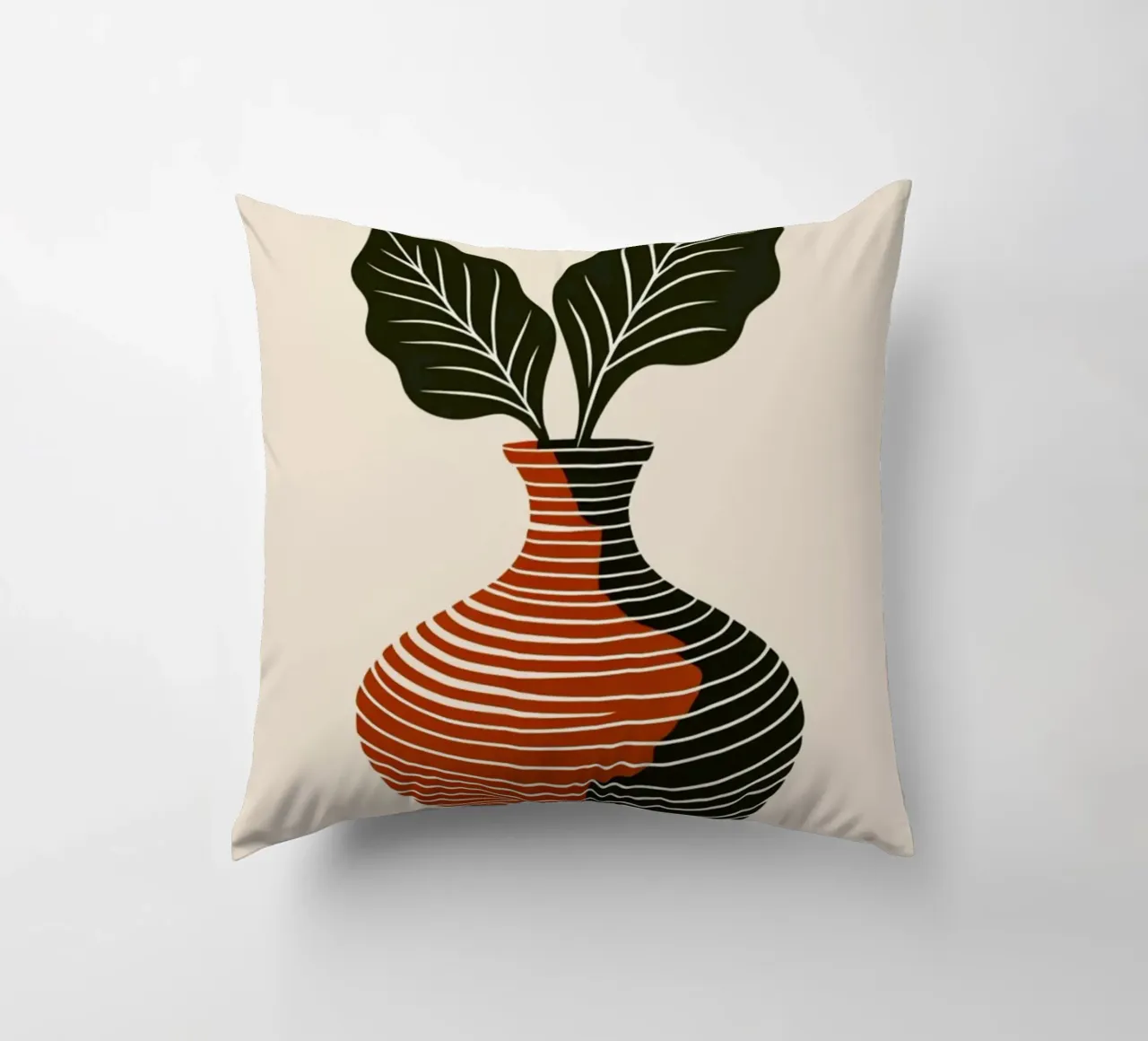 Linee ondulate minimaliste in terracotta e nero - V astratto moderno cuscino da Artistic-shop