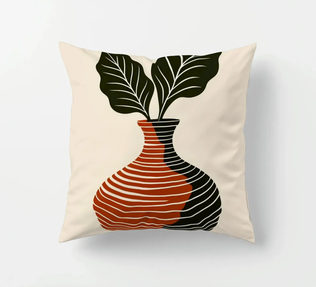 Linee ondulate minimaliste in terracotta e nero - V astratto moderno cuscino da Artistic-shop