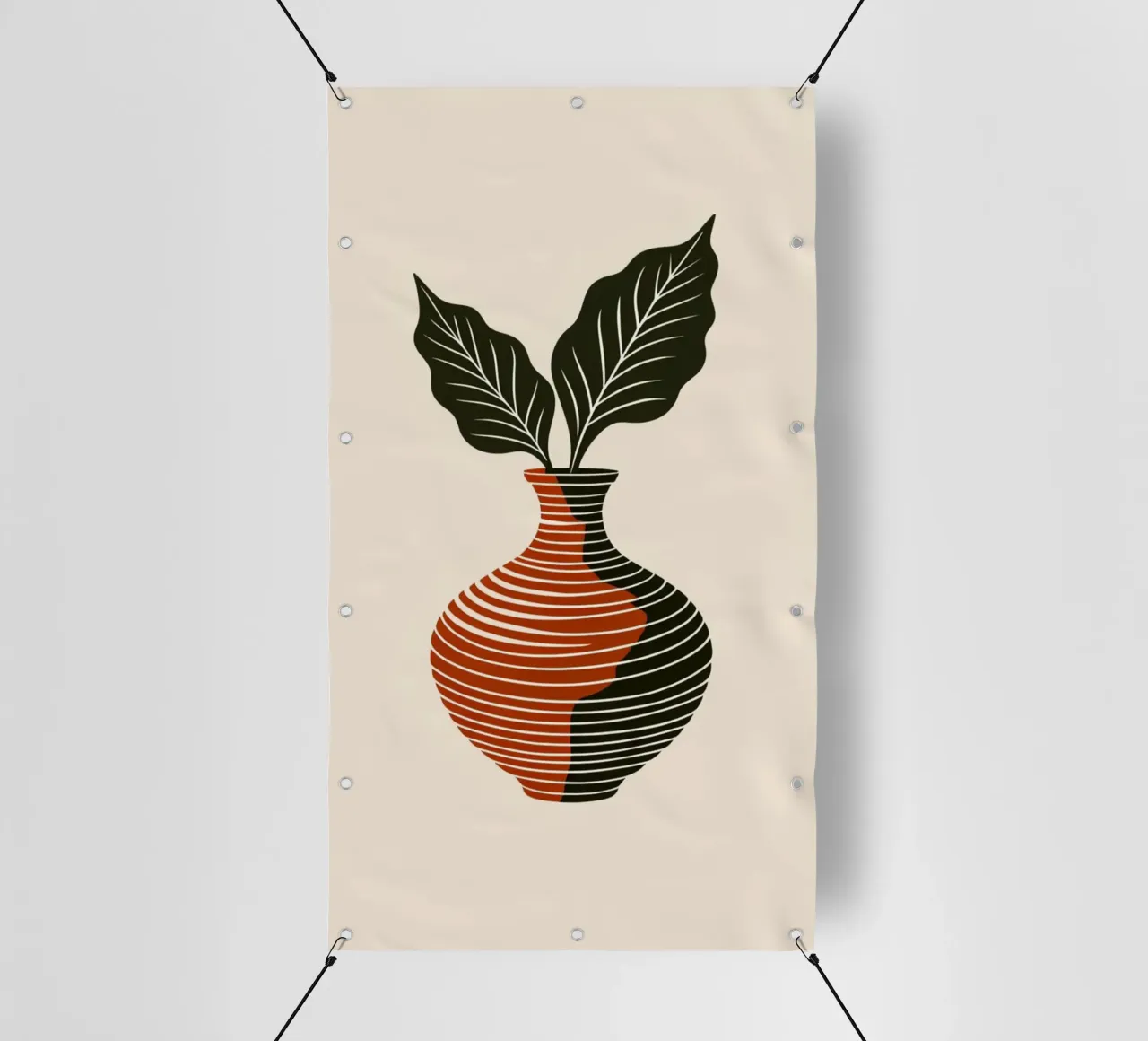 Linee ondulate minimaliste in terracotta e nero - V astratto moderno telo in pvc da Artistic-shop