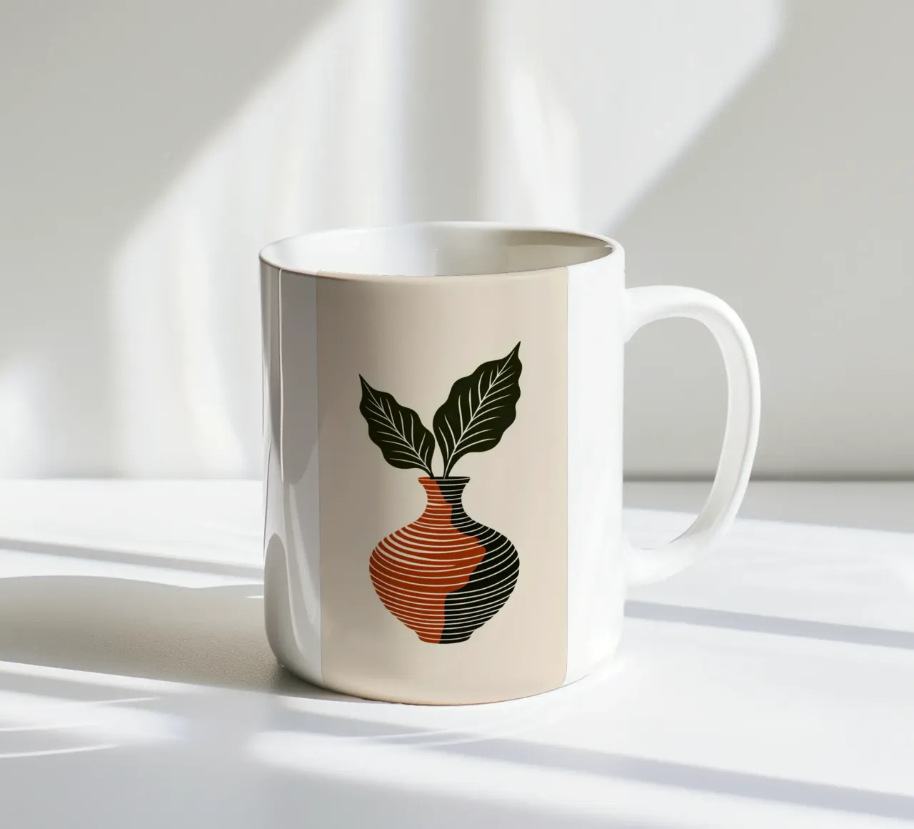 Linee ondulate minimaliste in terracotta e nero - V astratto moderno tazza in ceramica da Artistic-shop