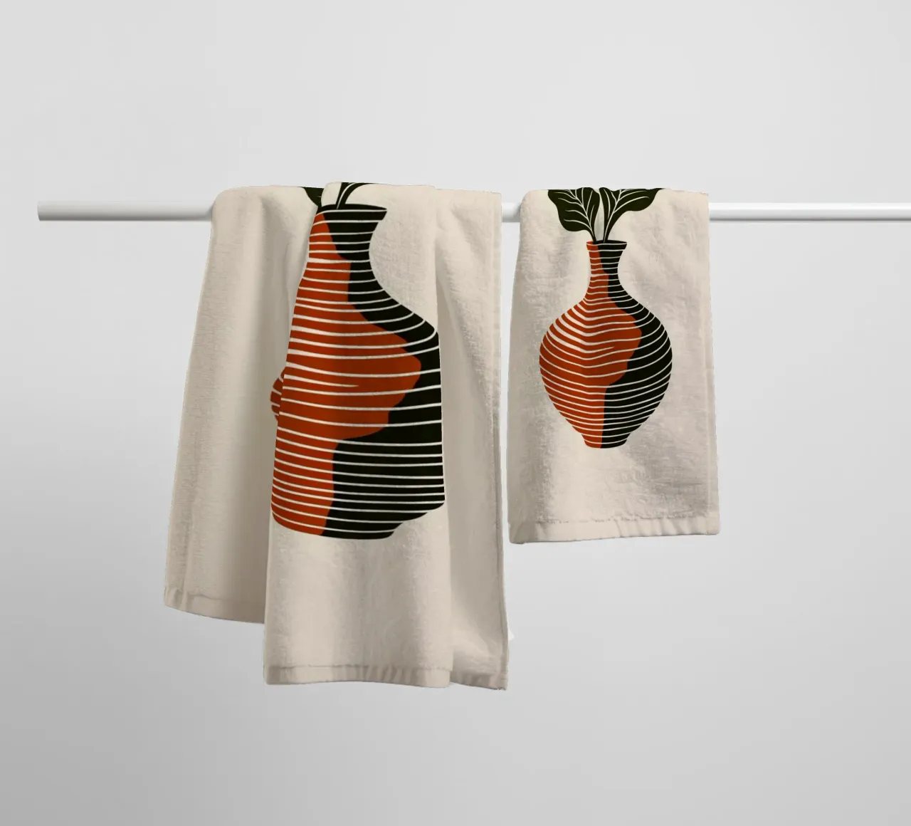 Linee ondulate minimaliste in terracotta e nero - V astratto moderno asciugamano da bagno da Artistic-shop