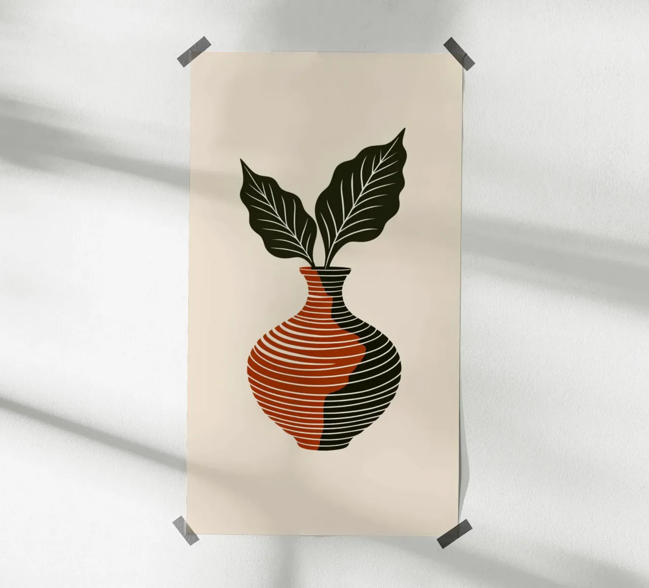 Linee ondulate minimaliste in terracotta e nero - V astratto moderno poster da Artistic-shop