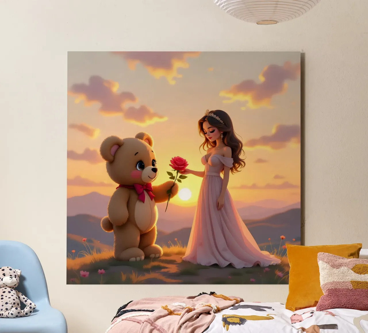 Princesa y Teddy regalando una rosa aluminio dibond de Anita's Dream