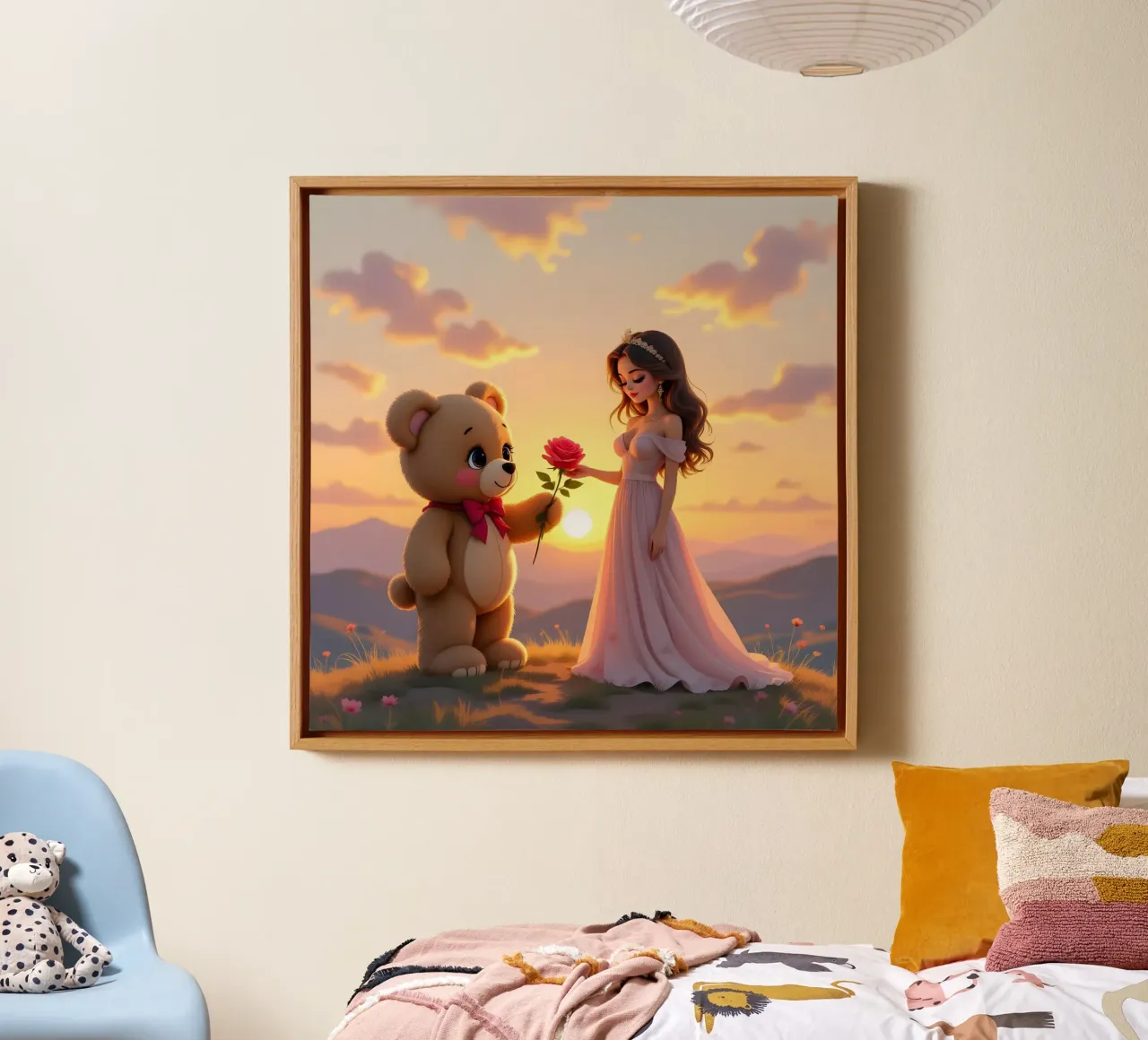 La principessa e Teddy regalano una rosa tela con Cornice a cassetta da Anita's Dream