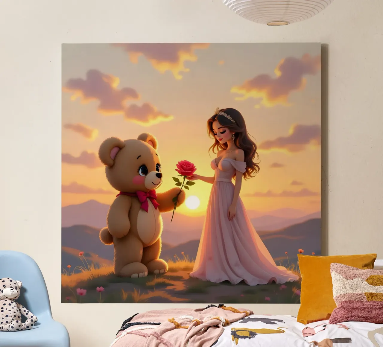 La principessa e Teddy regalano una rosa tela con Cornice a cassetta da Anita's Dream