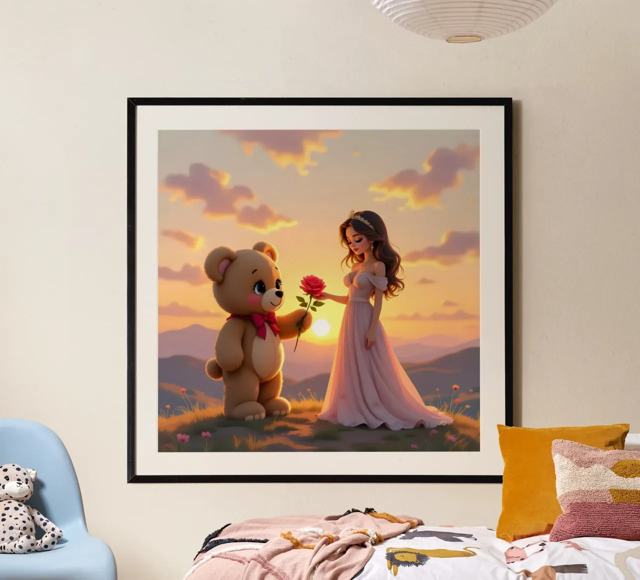 La principessa e Teddy regalano una rosa poster con telaio in alluminio da Anita's Dream