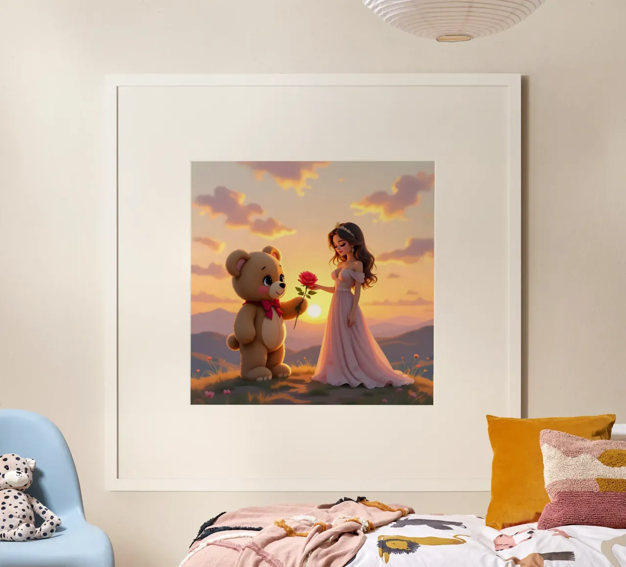 La principessa e Teddy regalano una rosa poster con telaio in alluminio da Anita's Dream