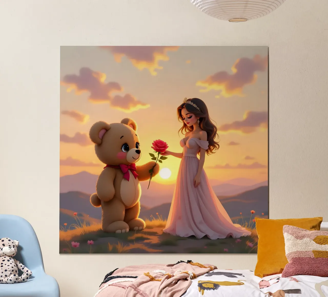 La principessa e Teddy regalano una rosa poster con telaio in alluminio da Anita's Dream