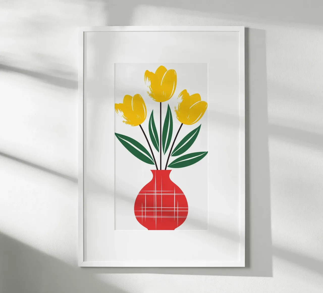 Tulipani gialli in un vaso a quadri rossi - Arte popolare moderna F poster da Artistic-shop