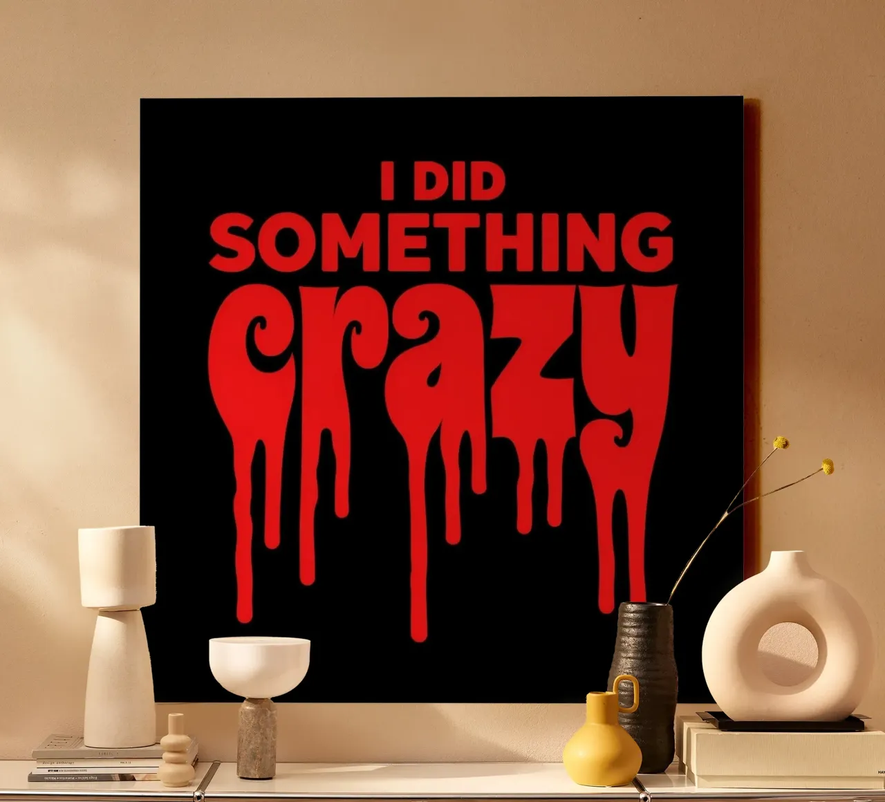 Ik deed iets geks - Spookachtig druppelend bloed lettertype ontwerp canvas met Baklijst van Artistic-shop